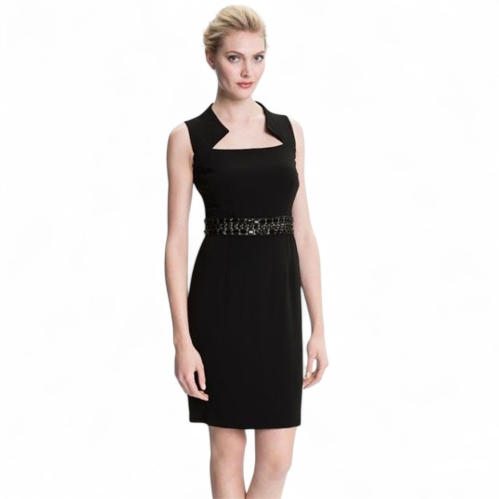 Donna Ricco Black Beaded Waist Sheath Dress Size 6 - Picture 2 of 13